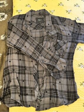 Rails Gray Plaid Shirt with Black Star Print